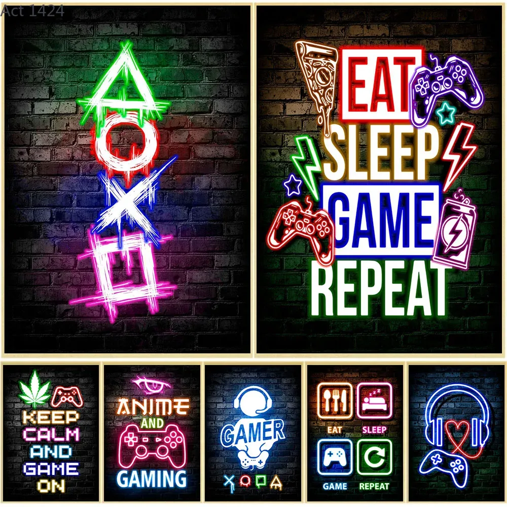 Esports Gaming Poster - Poster su Tela Gaming Neon Eat