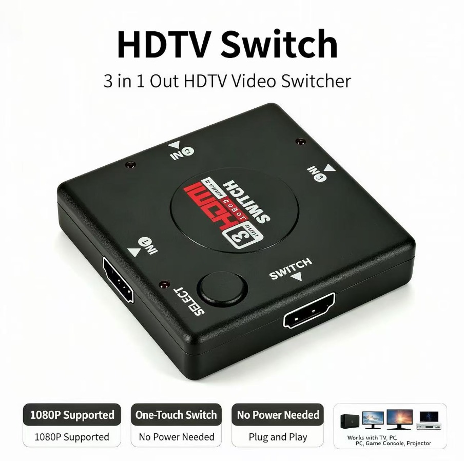 Esports Gaming Hub - Switcher HDMI-compatibile 3x1, 3 ingressi 1